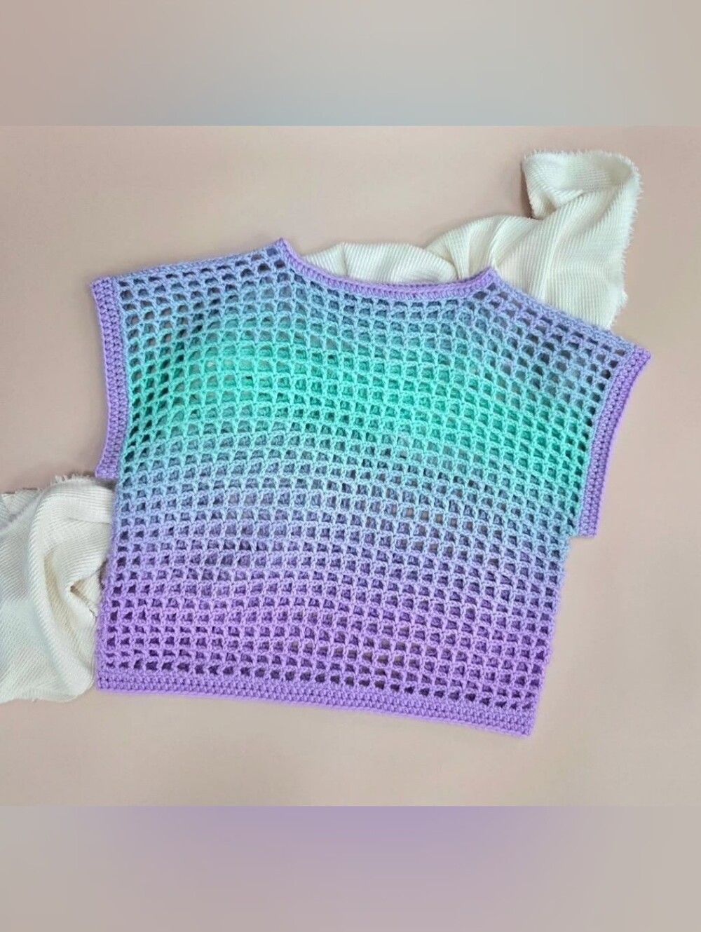 Handmade Gradient Crochet Top — Purple & Mint
